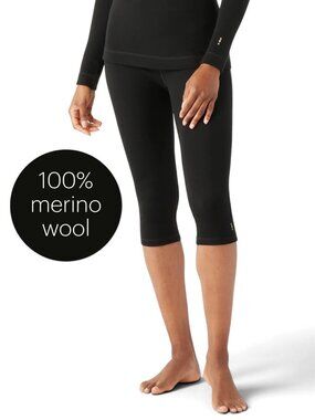 SMARTWOOL Black Classic Thermal Merino 250 3/4 Base Layer Leggings size M